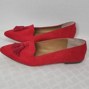 J. Crew Red Microsuede Women's Flats with Tassels Size 7.5